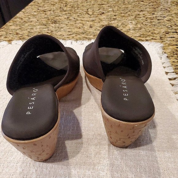 Pesaro Cork Wedge Platform Slip On Shoes Dark Brown ~ Size 7 1/2 - Picture 3 of 5